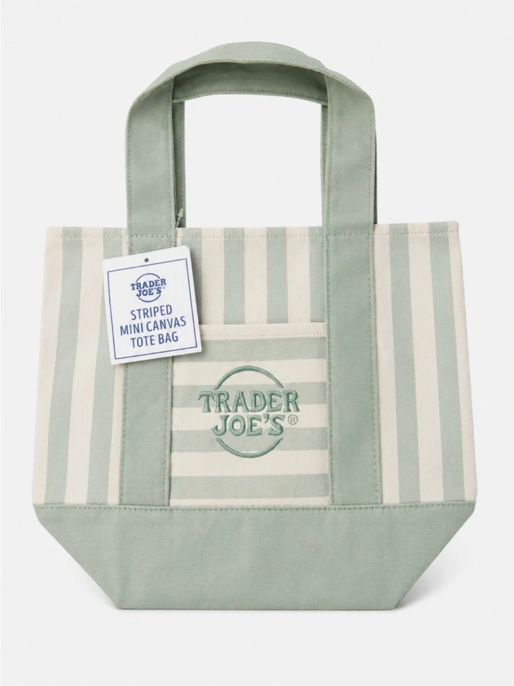 Trader Joe's Striped Mini Canvas Tote in Sage and Cream